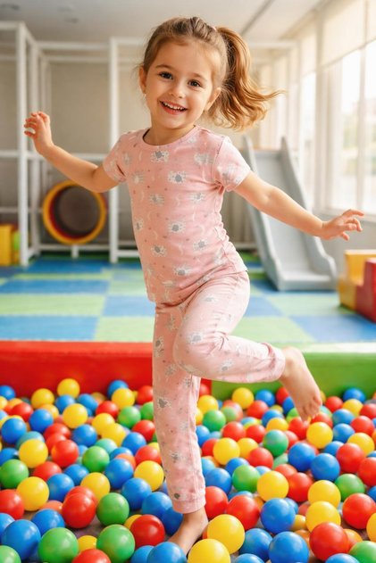 Short-Sleeved Patterned Kids Pajama Set #printedkidspajamas #starpatternpajamas #laundrygarden
