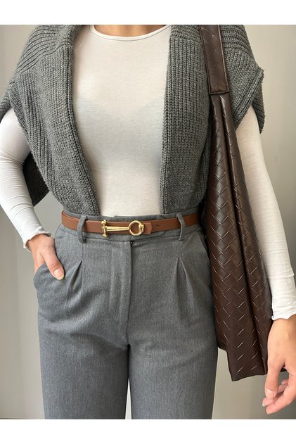 Classic Gold Long Buckle Model Women's Belt Waist Belt Coat Belt Dress Belt Trouser Belt