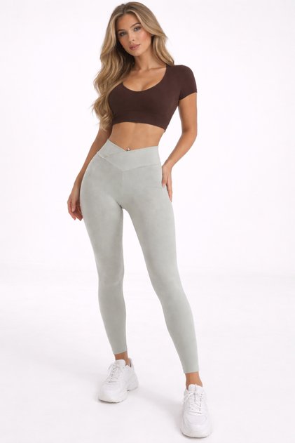 Mint Green High Waist Cross Belt Ribbed Sports Leggings