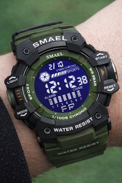 1802 Outdoor Green Cord Large Case Digital Men's Wrist Watch