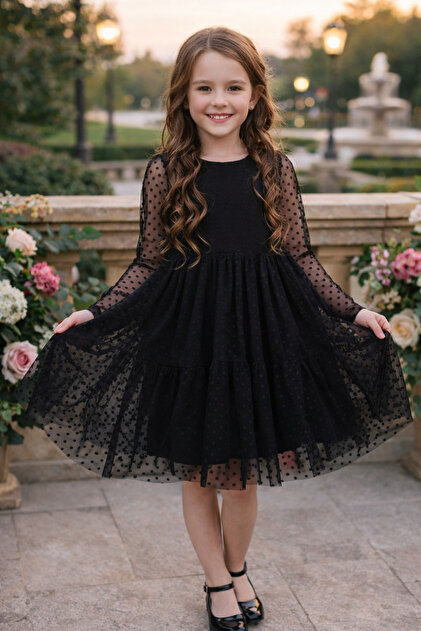 ALARA REYHAN Girl's 6-9 Years Old Ribbon Detail Black Tulle Dress Eid Evening Dress- Trendyol ALARA REYHAN Girl's 6-9 Years Old Ribbon Detail Black Tulle Dress Eid Evening Dress- Trendyol