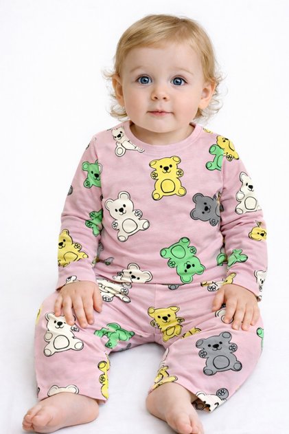 Baby Kids Long Two-Piece Pajama Set Pink Pattern