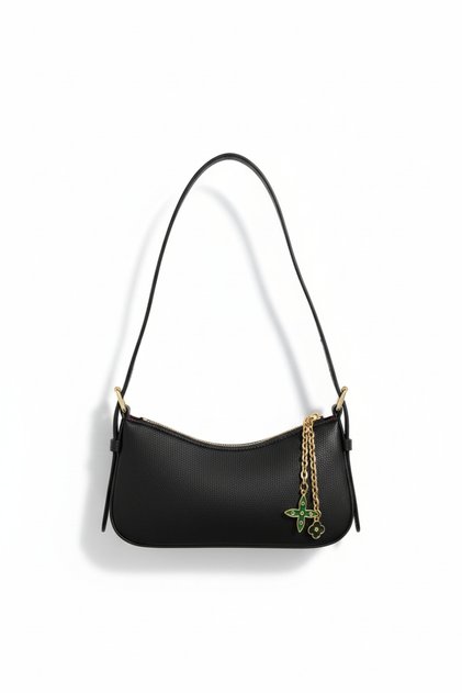 Women's Black Faux Leather Shoulder Bag Daily Use Stylish Design