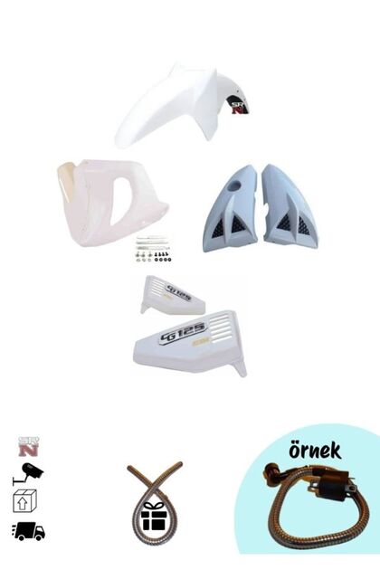 CG Çita Beyaz Kaporta Seti (Ybr çamurluk sakal bıyık yan kapak)+Tzmnya Sticker
