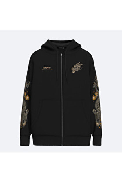 Shout Oversize Mask Kitsune Premium Quality Unisex Zip Up Hoodie