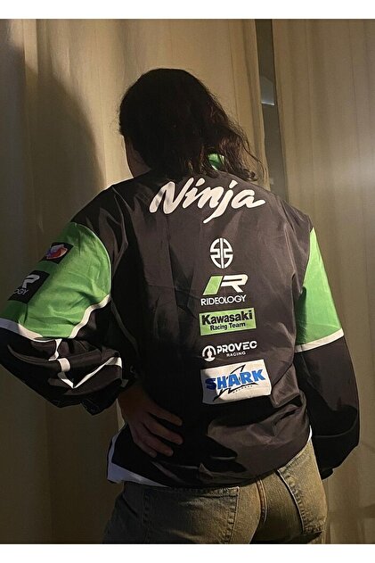 Lushen Ninja Kawasaki Unisex Paraşüt Kumaş Oversize Baskılı Siyah