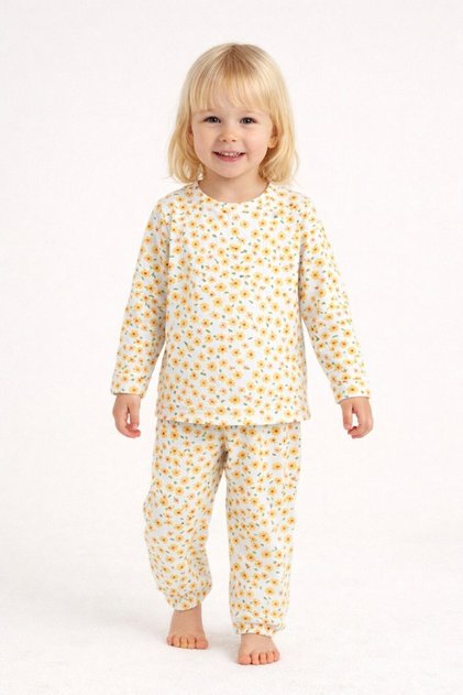 Girl's Yellow Floral Interlock Fabric Pajama Set