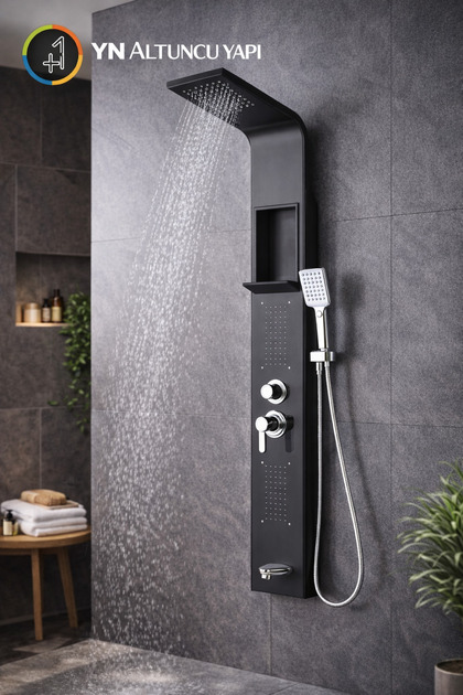 Domino Metalik Gri Duş Paneli- Tepe Duş + El Duşu/ Modern Banyo Tasarımı (440971G)