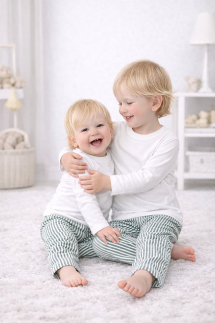 Baby Set Children's Set Green Striped Pajama Set