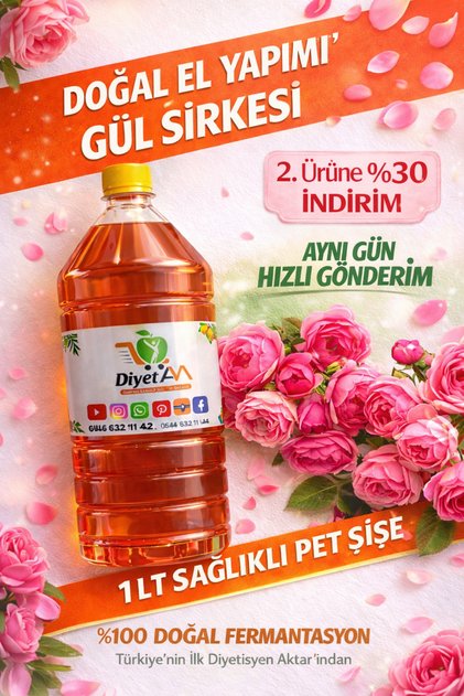 1000 ML EV YAPIMI DOĞAL VE ORGANİK FERMANTASYON GÜL SİRKESi 1000ml