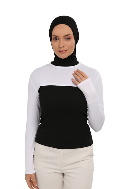 Black Collar Neck Collar Sleeves White