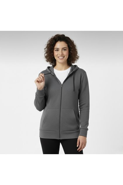 Women's Cotton Fleece-Lined Hooded Slim Fit Double Pocket Fleece Jacket Cardigan