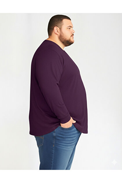 sngl Erkek Büyük Beden Oversize Uzun Kollu V Yaka T-shirt 3xl 4xl
