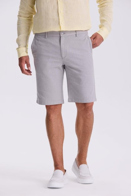Gray Comfort Fit Linen Textured Relaxed Cut Cotton Shorts