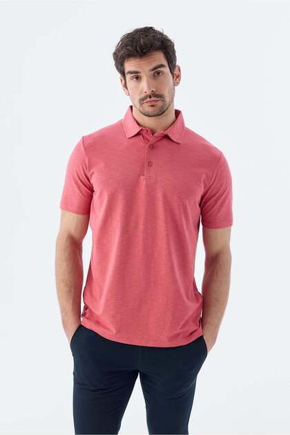 Dusty Rose Button Detailed Slim Fit Polo Neck T-Shirt