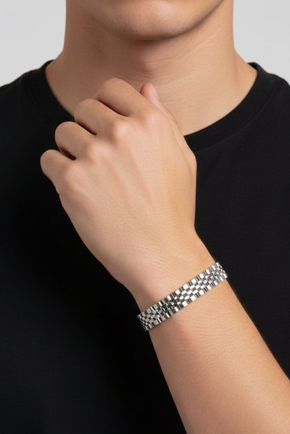 Men's Steel Bracelet – Silver Color, Modern and Stylish Design