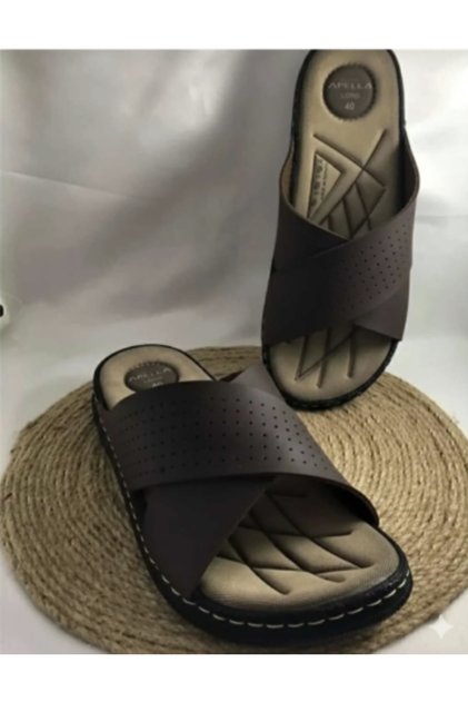 Apella Soft Leather Light Sole Cross Men's Slippers Bnt182
