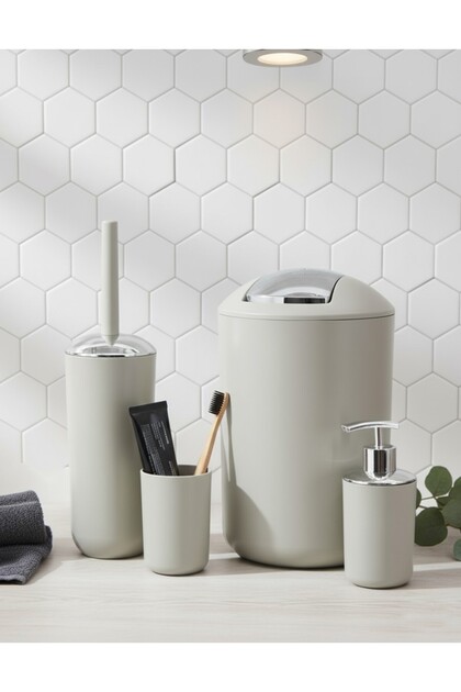 4'lü Bej, Banyo Aksesuar Seti, Çöp Kovası Seti - Brazil Model