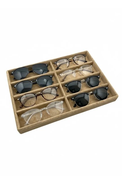 Domestic Production New York Model Suede Suede Fabric Milk Coffee Color Compartment Drawer Glasses Stand