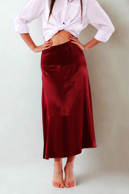 Women's Skirt Long Women's Skirt Long Length Burgundy Skirt Satin Skirt Hijab Skirt Bohemian Chic