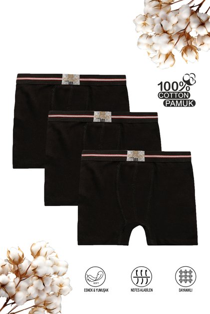 Özkan 0711 3 Pack Boys' 100% Cotton Flexible Soft Boxer Shorts