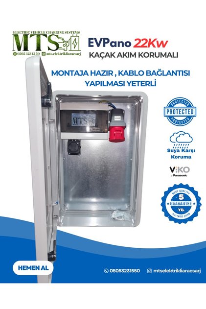 22kW Trifaze V'ko IP66 Kilitlenebilir Kombinasyon Kutusu Panosu | Kaçak Akım Röleli | 5x32A |22 Kw Elektrikli Araç Şarj Cihazı İçin |