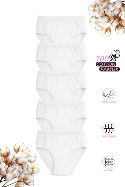 Özkan 0825 5 Pack Girl's 100% Cotton Ribbed Flexible Comfortable Daisy Detailed Panties