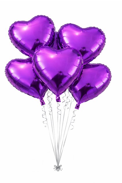 5 Pieces Purple Heart Foil Balloon 45 Cm