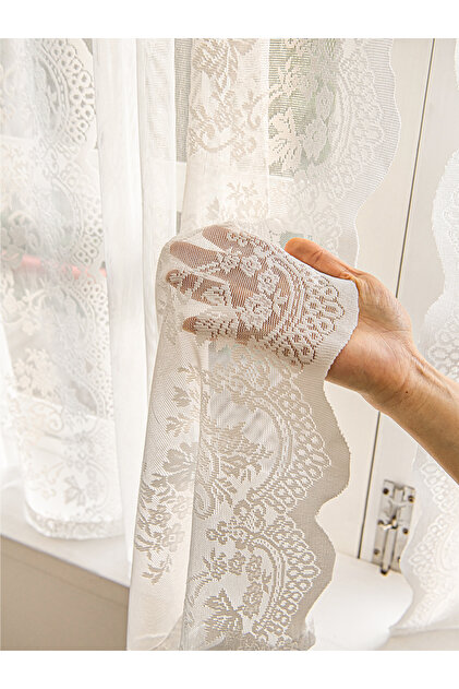 1piece of No-drill lace curtains, INS-style white sheer curtains, let light in but maintain privacy