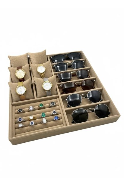 Domestic Production Miami Model Suede Fabric Milk Coffee Color 38 cm / 35 cm Jewelry Display Drawer Stand