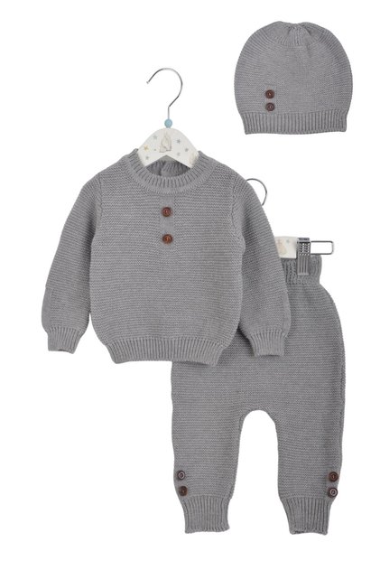 Knitwear Button Detailed 3-Piece Set Gray