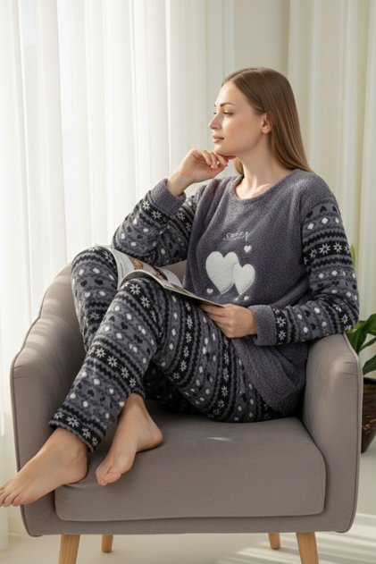 Χειμερινό Plus Size Fleece Πιτζάμες 8055