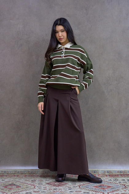 Brown Polyviscose Pleated Trousers