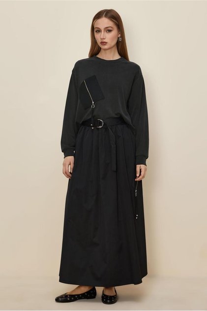 Zipped Detail Belted Skirt Suit 46026