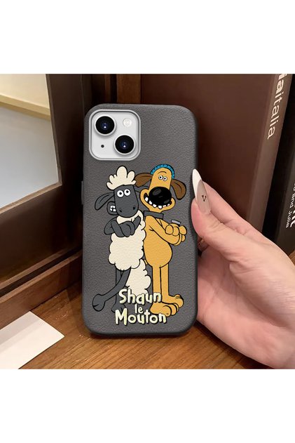 iPhone 15 Compatible Gray Leather Texture Silicone Protects Camera Shock-Absorbing Case Cartoon
