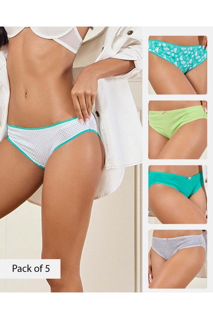 Women Assorted Printed And Solid Bikini Briefs (Pack of 5)