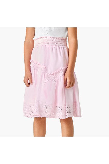 Schiffli Detail A-Line Skirt with Elasticated Waistband