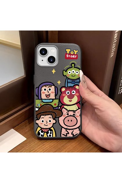 iPhone 15 Compatible Gray Leather Texture Silicone Protects Camera Shock-Absorbing Case Cartoon