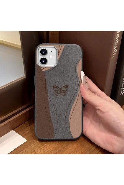 iPhone 11 Compatible Gray Leather Textured Silicone Protects Camera Shock Absorbing Case Butterfly