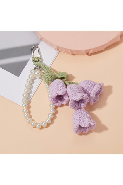 YB6102-2 Fashion Handmade Flower Knitted Keyring Women Crocheted Wool Flower Leaf Bag Pendants Car P