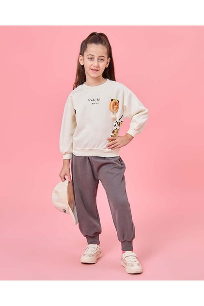 Girls Ivory Floral Print Jog Set (2 Piece)