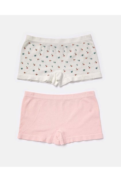 Senior Girls Pink And White Boxer Brief Set (Pack Of 2)