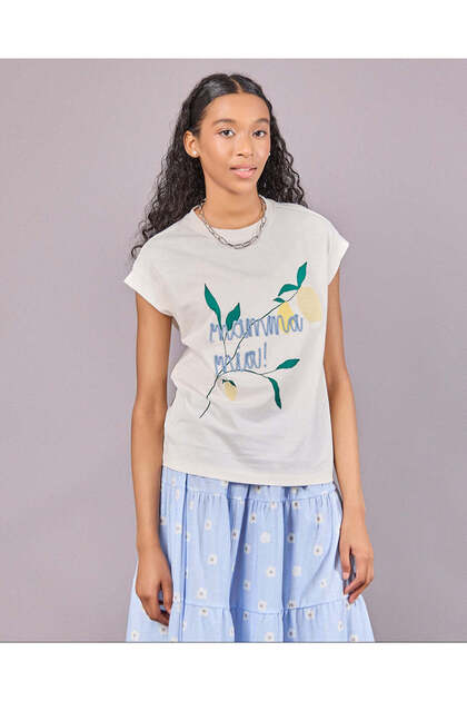 Senior Girls White Printed Boxy Top