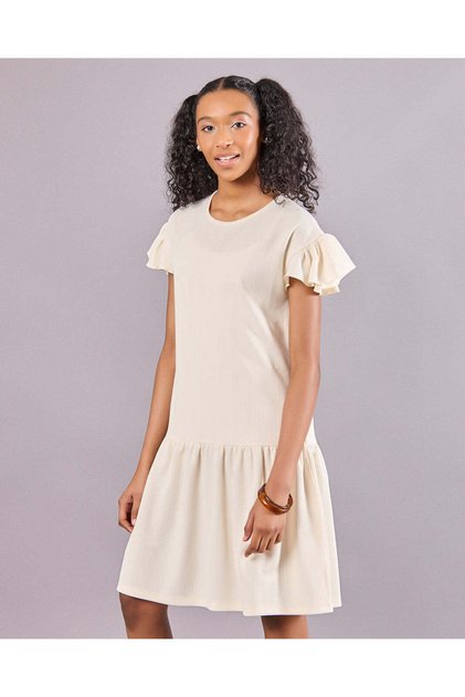 Senior Girls Beige Jacquard Dress