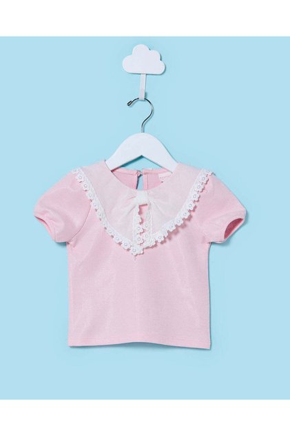 Infant Girls Pink Blous With Bow Collar Detailing
