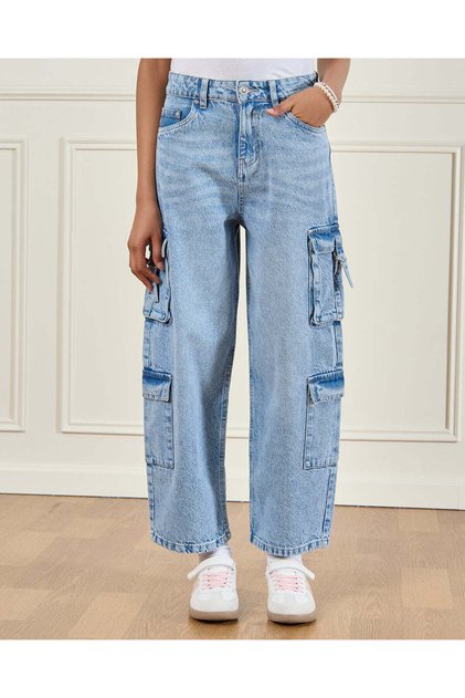 Senior Girls Blue Cargo Jeans
