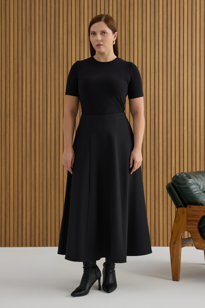 Black Cupped Flared Skirt