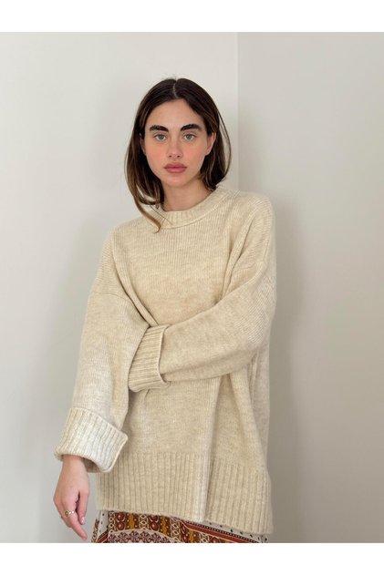 Pinterest Oversize Basic Kazak Kadın Krem