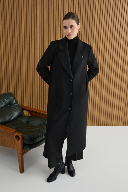 Black Coat with Cup Detail