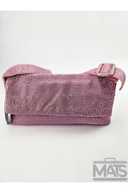 Stone Coated Fuchsia Hand and Shoulder Bag with Fixed Strap
